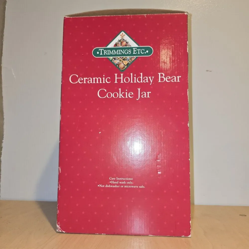 Vintage Ceramic Teddy Bear Cookie Jar Barrel Winter Holiday Xmas